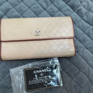 Chanel Beige Quilted Leather Tri-Fold Wallet